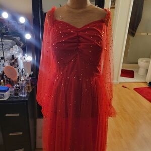 SHEIN Scarlet Long Sleeve Dress with Metallic Stars